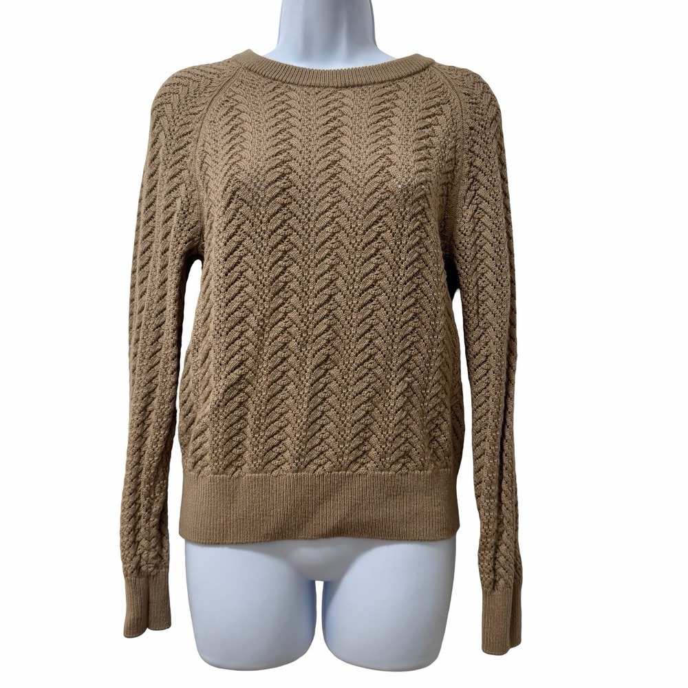 Aritzia Wilfred Womens Arbor Merino Wool Textured Crew Neck Sweater Size S Brown